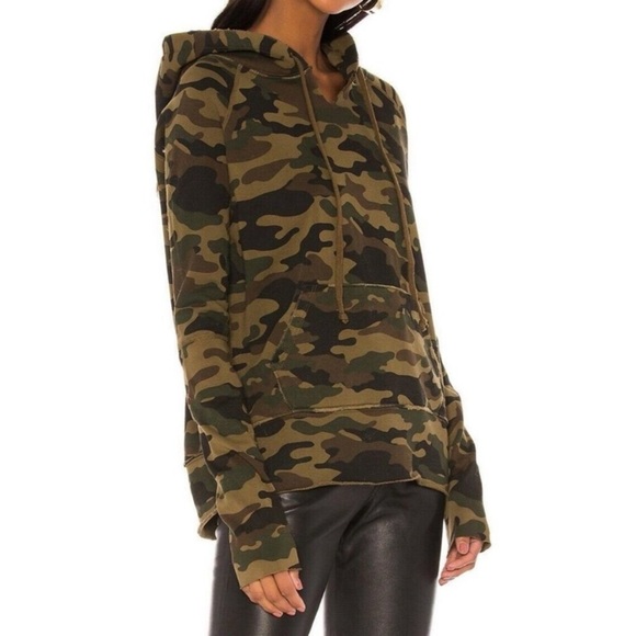 Nili Lotan Janie Hoodie Camo Sweatshirt Hooded Kangaroo Pocket Distressed Size S - Picture 2 of 11